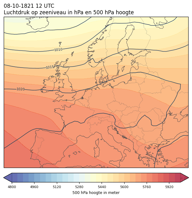 Weerkaart van 8 oktober 1821 om 12 UTC