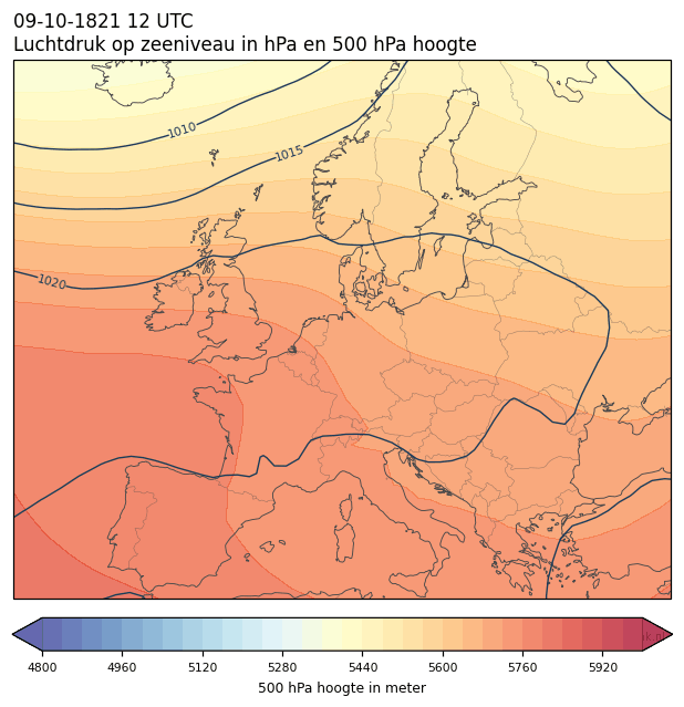 Weerkaart van 9 oktober 1821 om 12 UTC