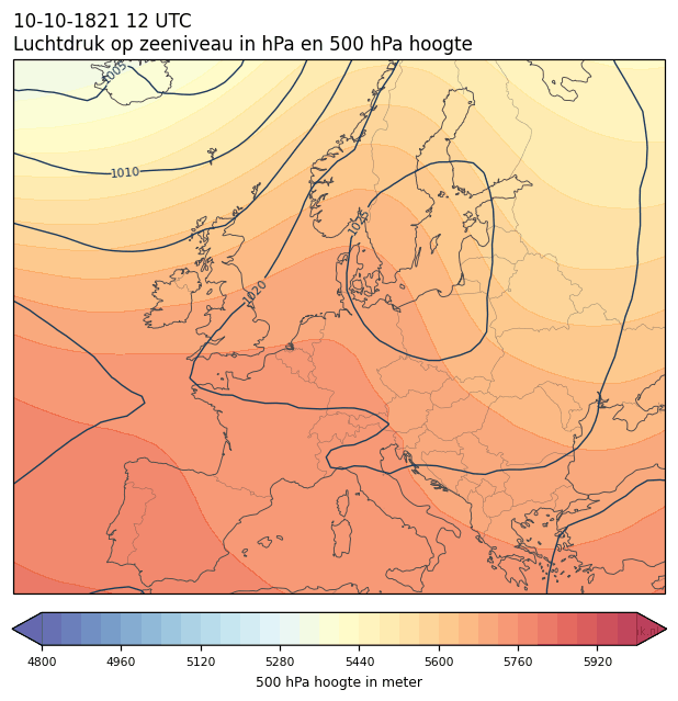 Weerkaart van 10 oktober 1821 om 12 UTC