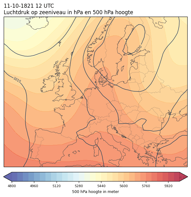 Weerkaart van 11 oktober 1821 om 12 UTC