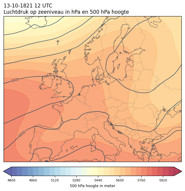 Weerkaart van 13 oktober 1821 om 12 UTC