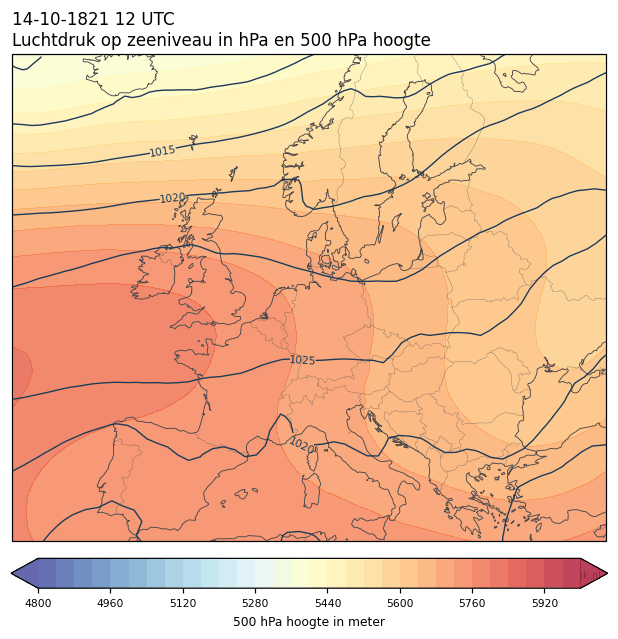 Weerkaart van 14 oktober 1821 om 12 UTC
