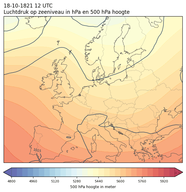 Weerkaart van 18 oktober 1821 om 12 UTC