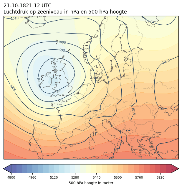 Weerkaart van 21 oktober 1821 om 12 UTC