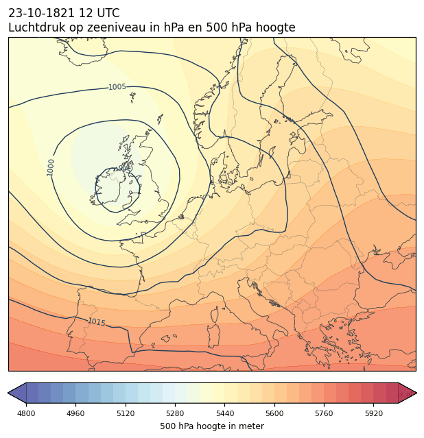 Weerkaart van 23 oktober 1821 om 12 UTC