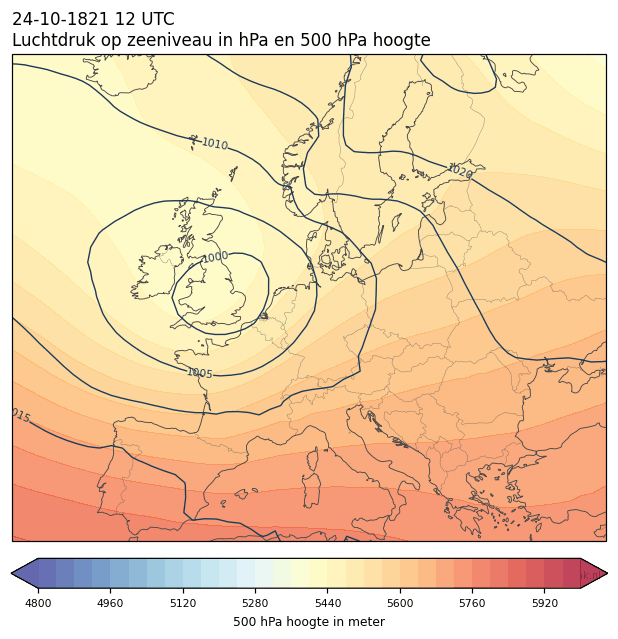 Weerkaart van 24 oktober 1821 om 12 UTC