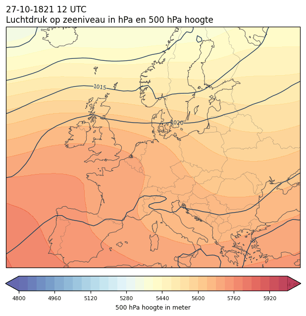 Weerkaart van 27 oktober 1821 om 12 UTC