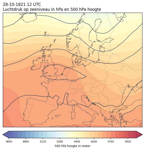 Weerkaart van 28 oktober 1821 om 12 UTC
