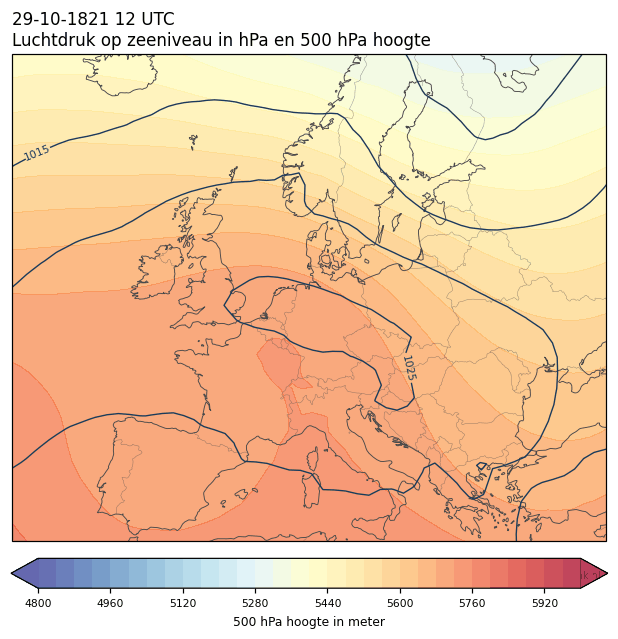 Weerkaart van 29 oktober 1821 om 12 UTC