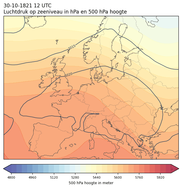 Weerkaart van 30 oktober 1821 om 12 UTC