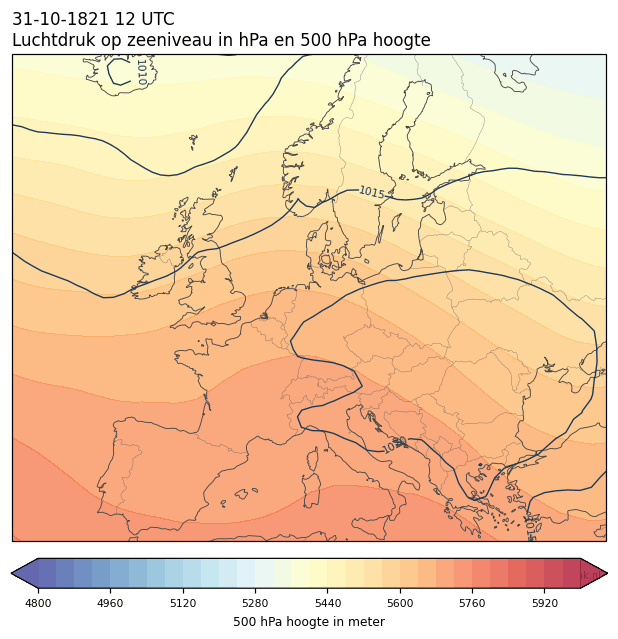 Weerkaart van 31 oktober 1821 om 12 UTC