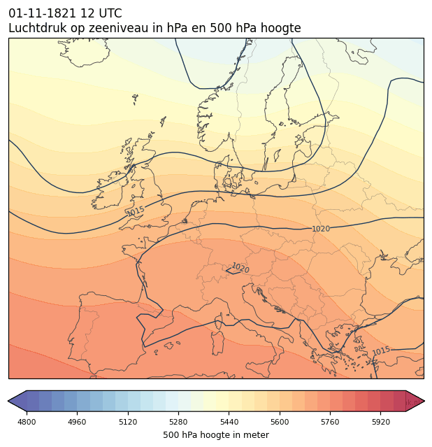 Weerkaart van 1 november 1821 om 12 UTC