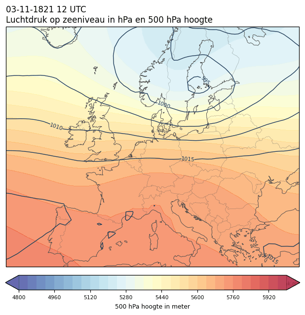 Weerkaart van 3 november 1821 om 12 UTC