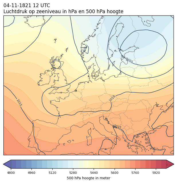 Weerkaart van 4 november 1821 om 12 UTC