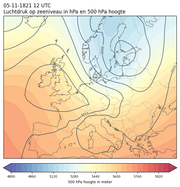 Weerkaart van 5 november 1821 om 12 UTC