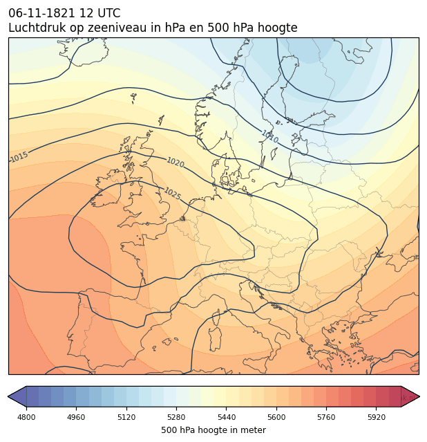Weerkaart van 6 november 1821 om 12 UTC