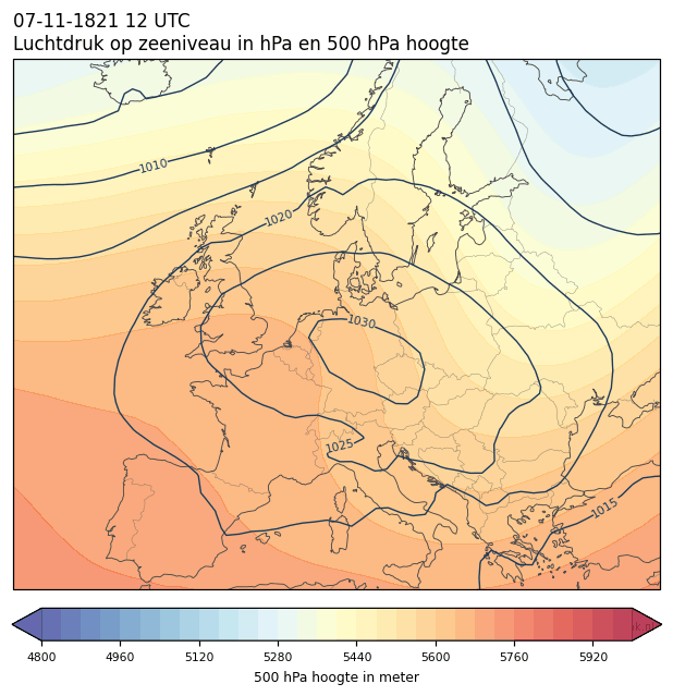 Weerkaart van 7 november 1821 om 12 UTC