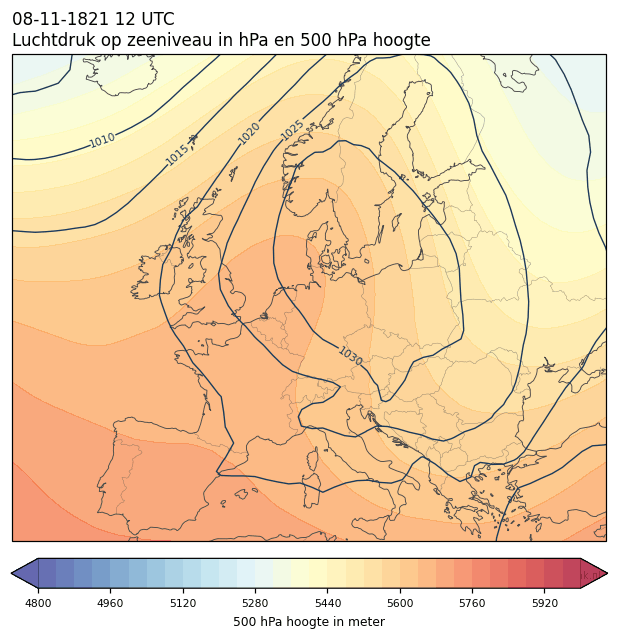 Weerkaart van 8 november 1821 om 12 UTC
