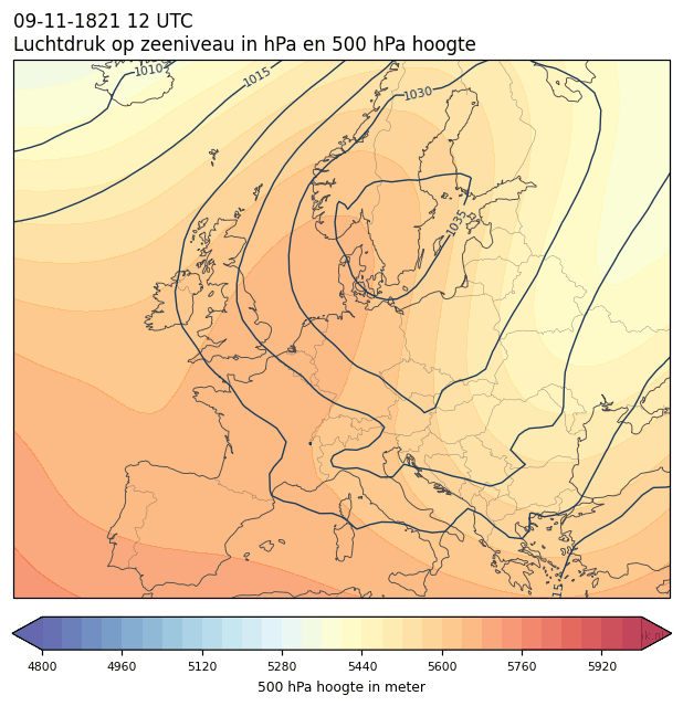 Weerkaart van 9 november 1821 om 12 UTC