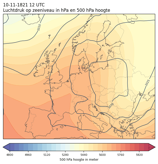 Weerkaart van 10 november 1821 om 12 UTC