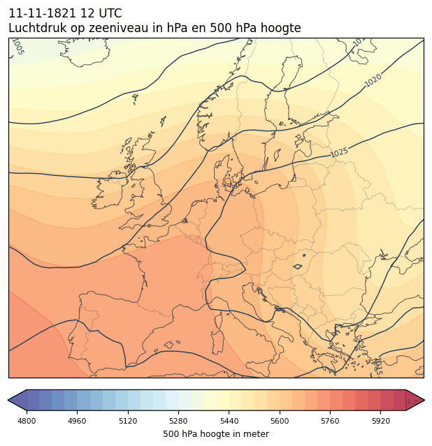 Weerkaart van 11 november 1821 om 12 UTC