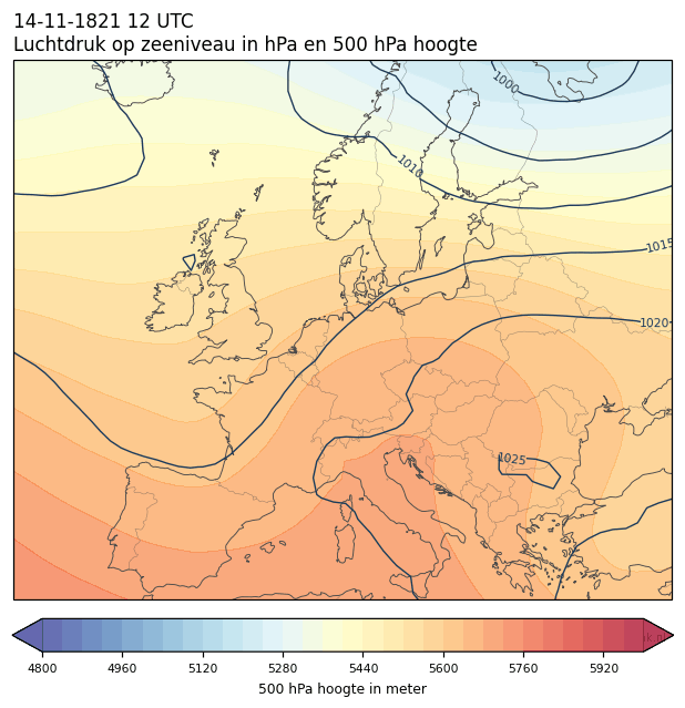 Weerkaart van 14 november 1821 om 12 UTC