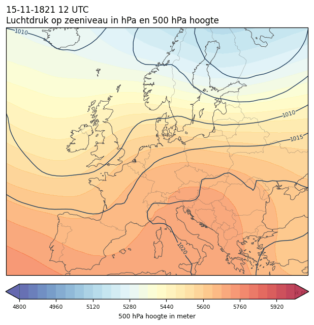 Weerkaart van 15 november 1821 om 12 UTC