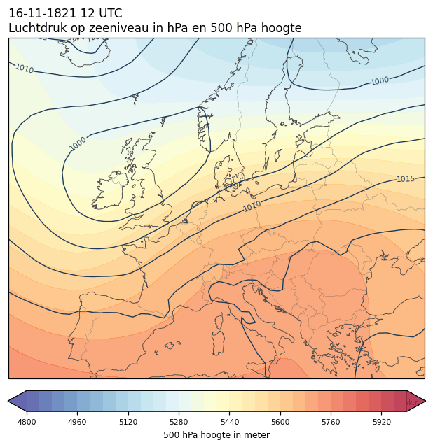 Weerkaart van 16 november 1821 om 12 UTC