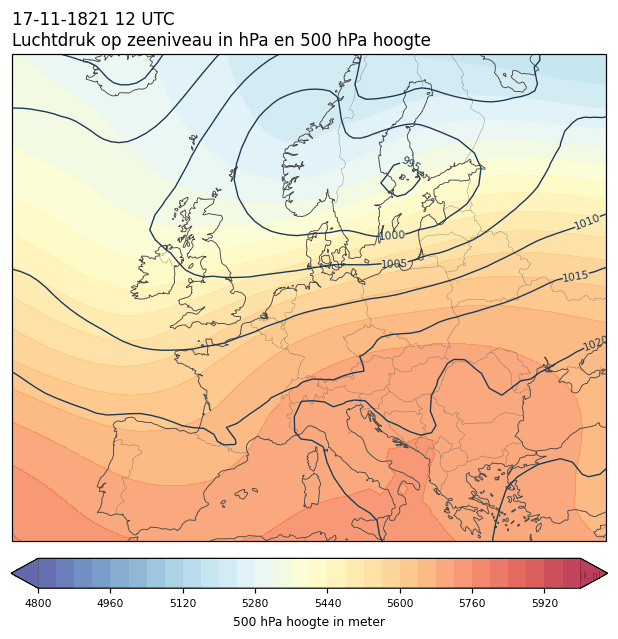 Weerkaart van 17 november 1821 om 12 UTC