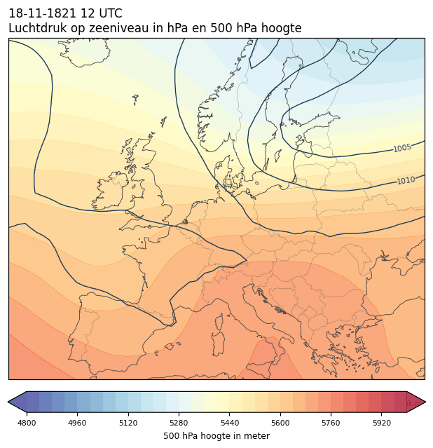 Weerkaart van 18 november 1821 om 12 UTC