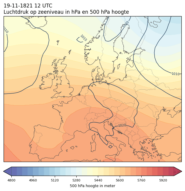 Weerkaart van 19 november 1821 om 12 UTC