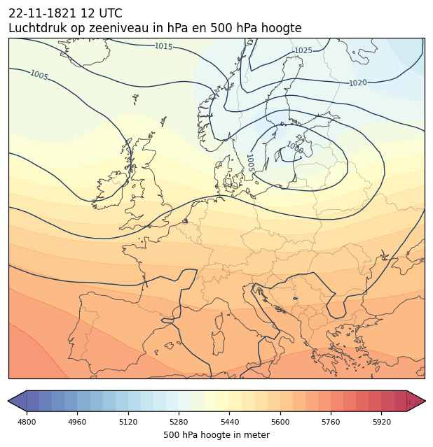Weerkaart van 22 november 1821 om 12 UTC