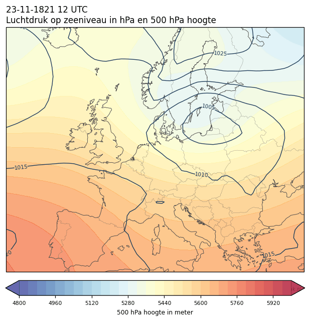 Weerkaart van 23 november 1821 om 12 UTC