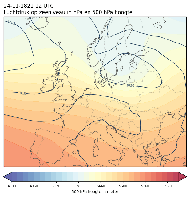 Weerkaart van 24 november 1821 om 12 UTC