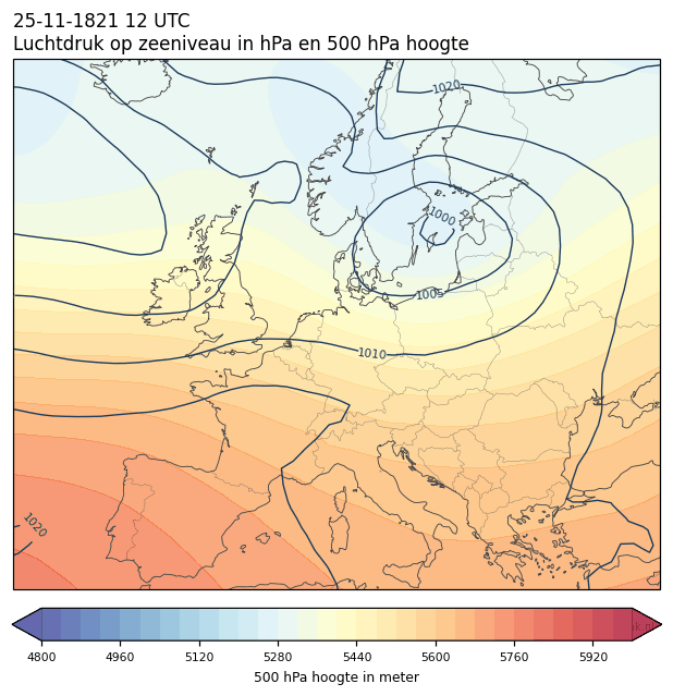 Weerkaart van 25 november 1821 om 12 UTC