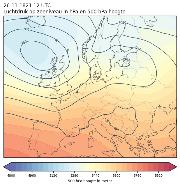 Weerkaart van 26 november 1821 om 12 UTC
