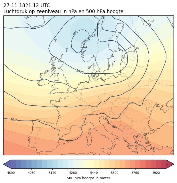 Weerkaart van 27 november 1821 om 12 UTC