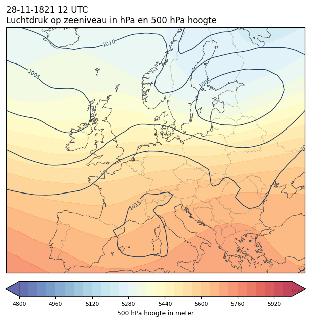 Weerkaart van 28 november 1821 om 12 UTC
