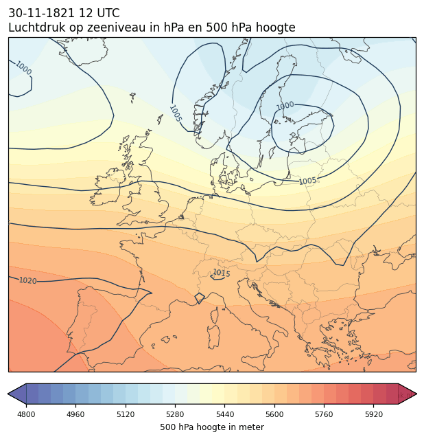Weerkaart van 30 november 1821 om 12 UTC