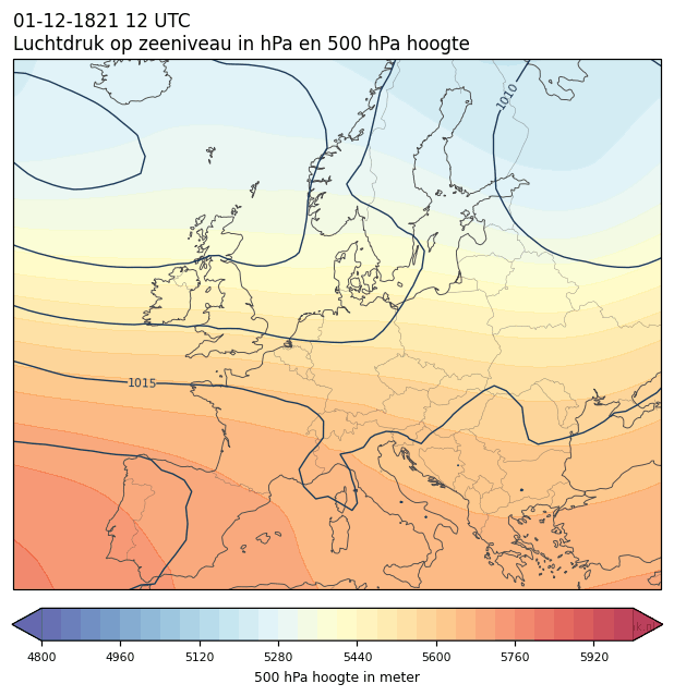 Weerkaart van 1 december 1821 om 12 UTC