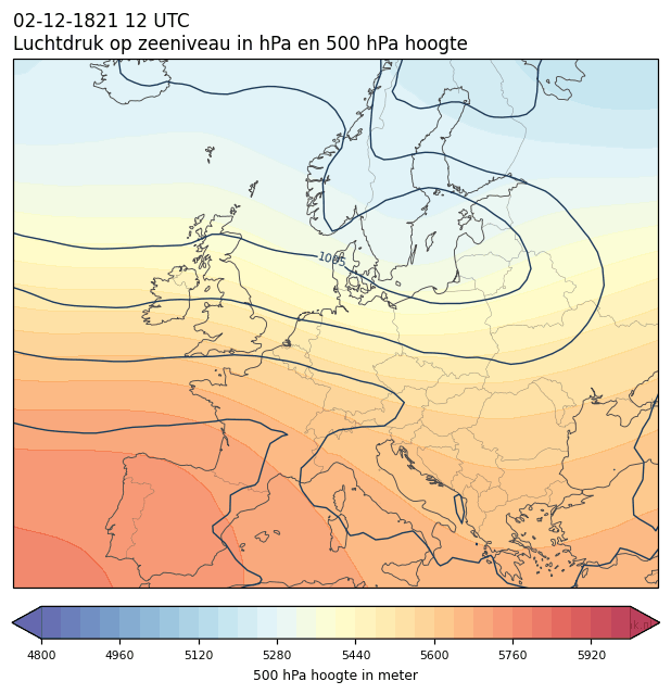 Weerkaart van 2 december 1821 om 12 UTC
