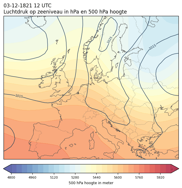 Weerkaart van 3 december 1821 om 12 UTC