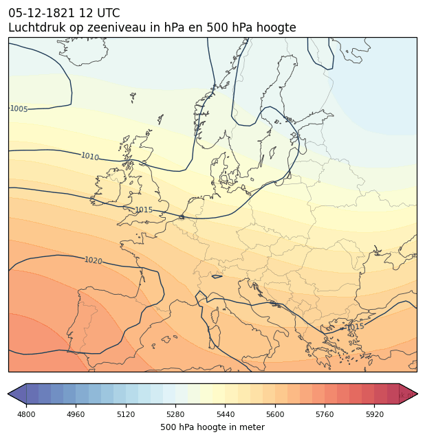 Weerkaart van 5 december 1821 om 12 UTC