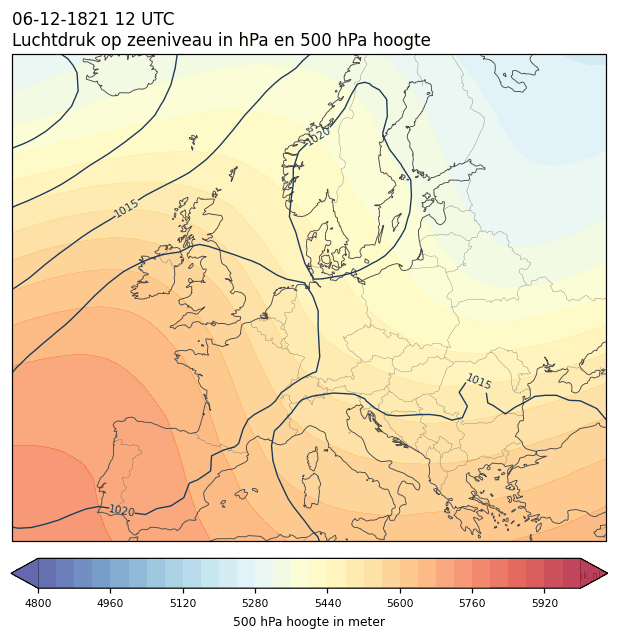 Weerkaart van 6 december 1821 om 12 UTC