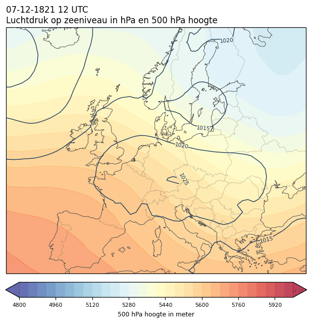 Weerkaart van 7 december 1821 om 12 UTC