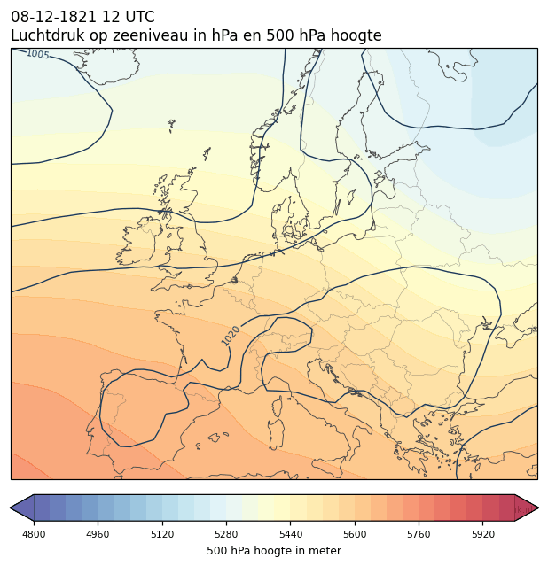 Weerkaart van 8 december 1821 om 12 UTC