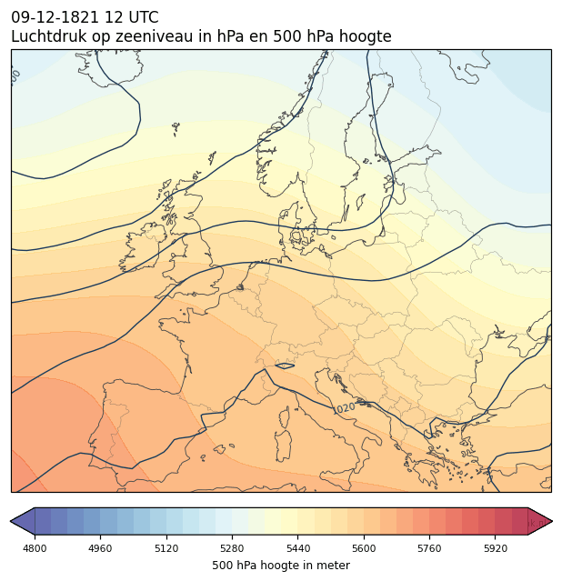 Weerkaart van 9 december 1821 om 12 UTC
