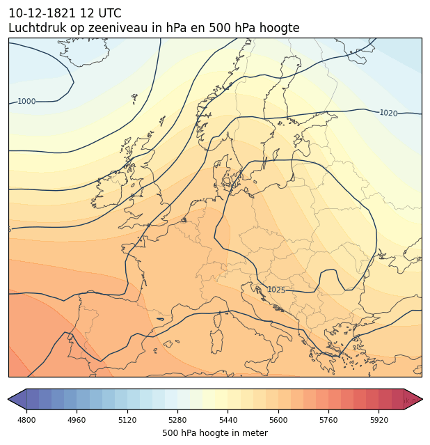 Weerkaart van 10 december 1821 om 12 UTC