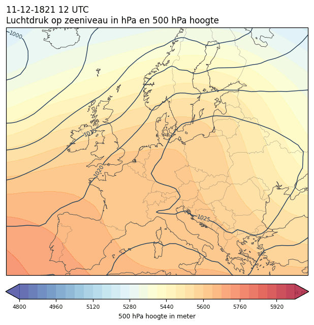 Weerkaart van 11 december 1821 om 12 UTC