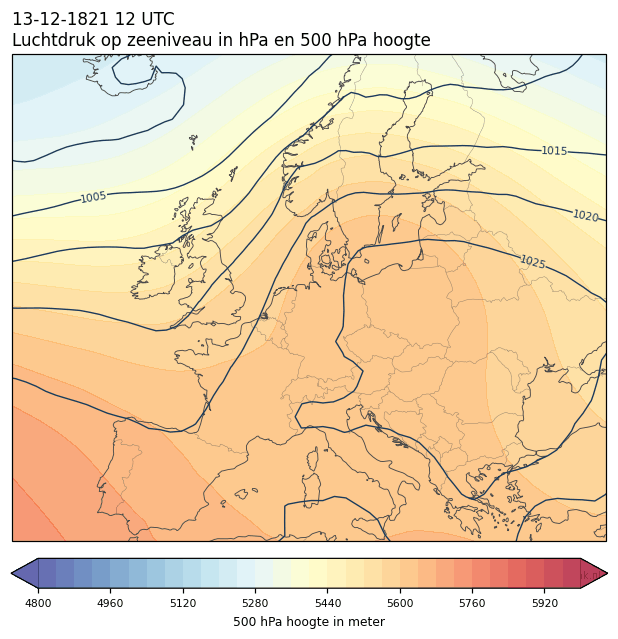 Weerkaart van 13 december 1821 om 12 UTC